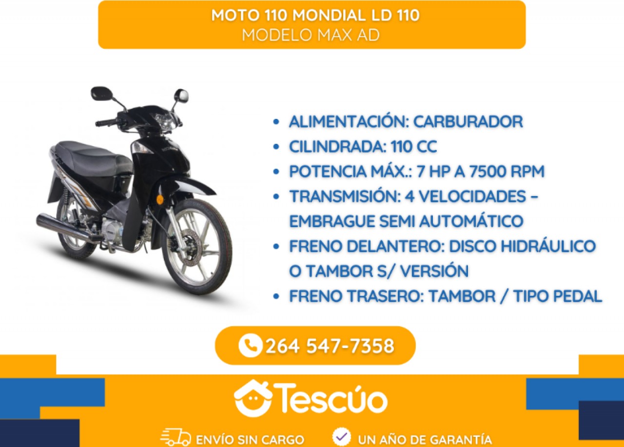 Moto 110 Mondial Ld 110 Max Ad- Envíos Sin Cargo- Credito Solo Con Dni