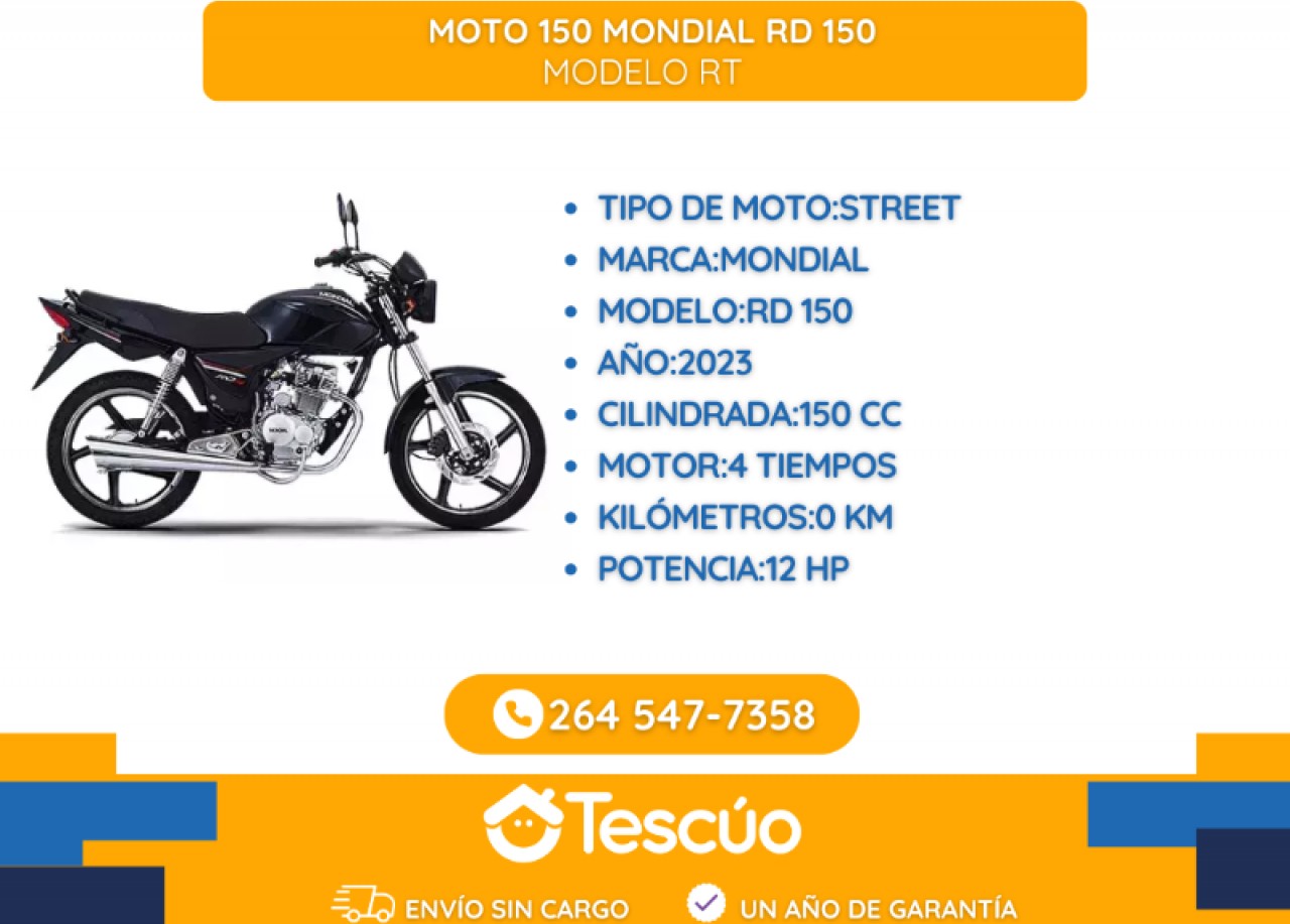 Moto 150 Mondial Rd150- Credito Solo Con Dni -envíos Sin Cargo