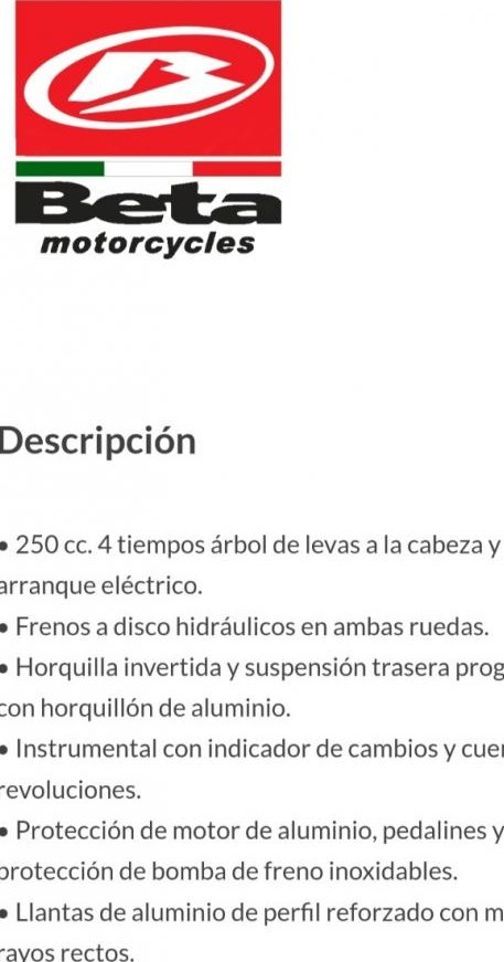 Moto Beta Mt. Motard 250cc. Año 2016