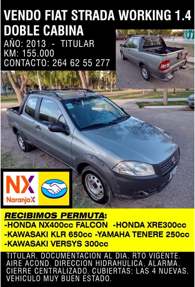 Fiat Strada Working 1.4 - Doble Cabina - 2013. Titular.