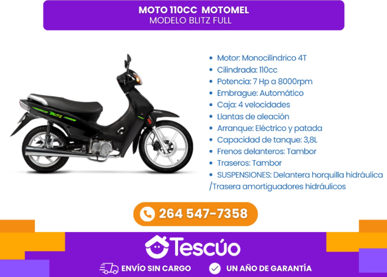Moto 110cc Motomel Blitz Full- Credito Solo Con Dni -envíos Sin Cargo