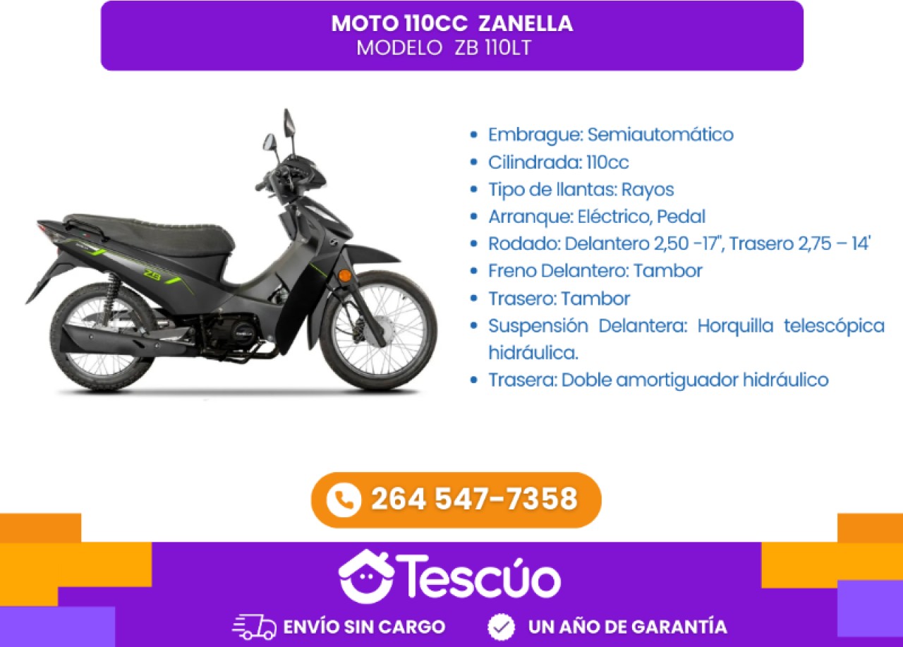 Moto 110cc Zanella Zb110 Lt- Envíos Sin Cargo -credito Solo Con Dni