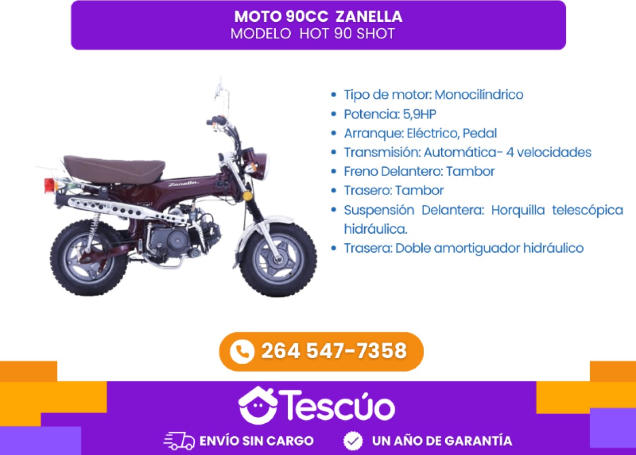 Moto 90cc Zanella Hot 90 Shot- Credito Solo Con Dni -envíos Sin Cargo
