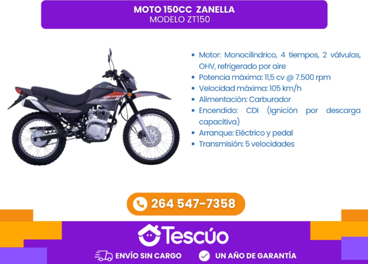 Moto 150cc Zanella Zt150- Envio Gratis- Credito Solo Con Dni