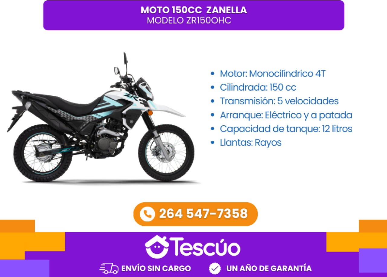 Moto 150cc Zanella Zr150ohc- Credito Solo Con Dni -envíos Sin Cargo