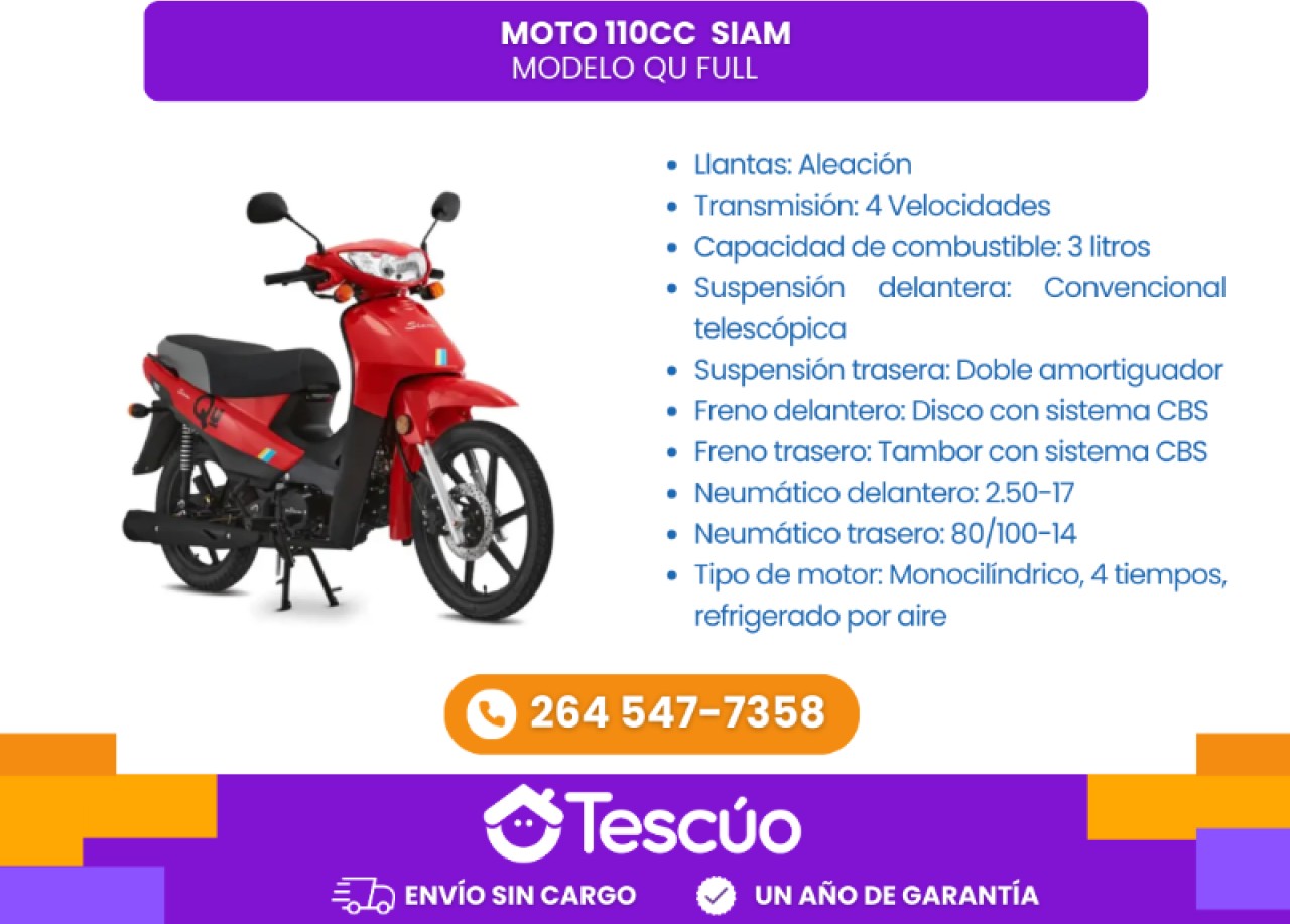 Moto 110cc Siam Qu Full - Envíos Sin Cargo -credito Solo Con Dni