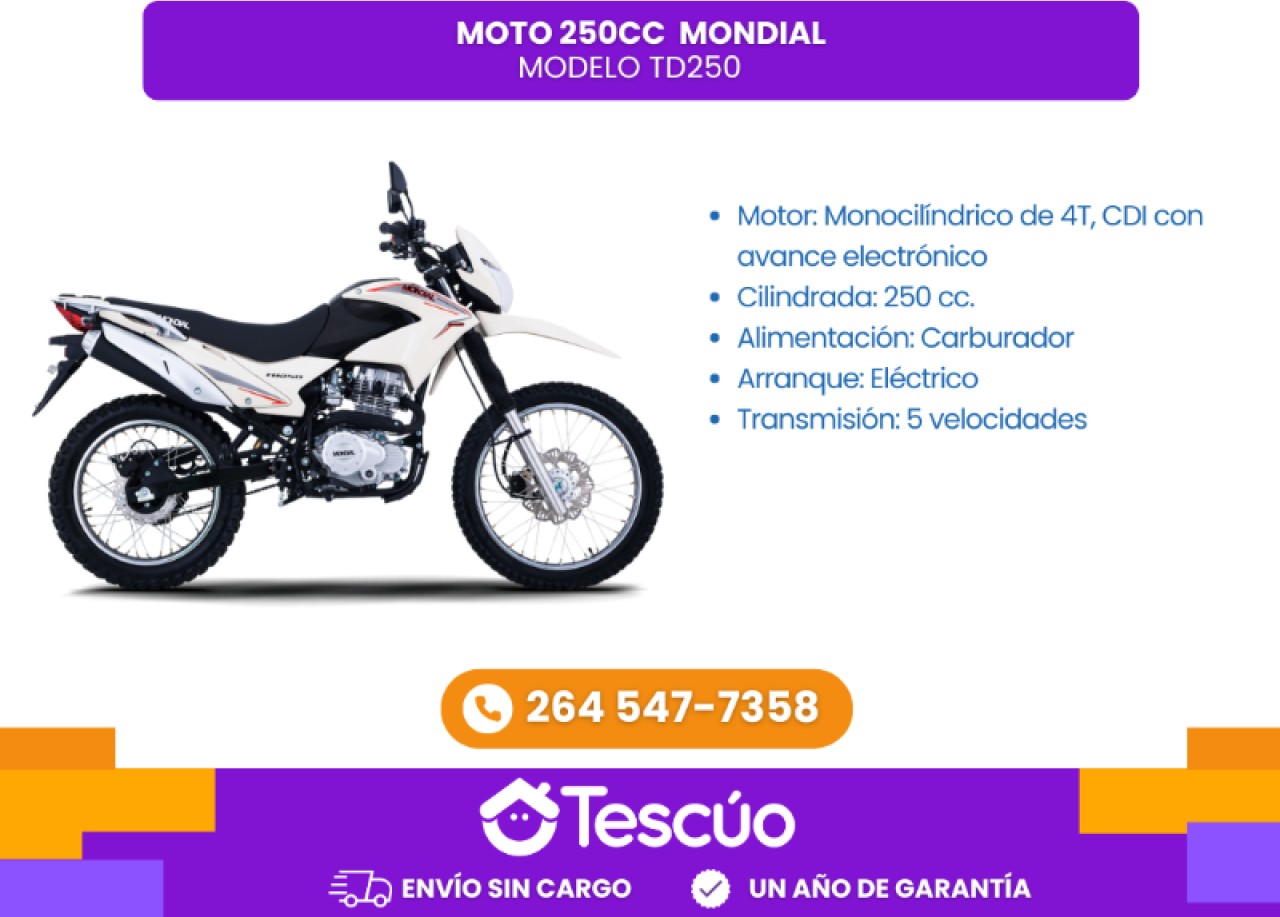 Moto 250cc Mondial Td250- Credito Solo Con Dni -envíos Sin Cargo