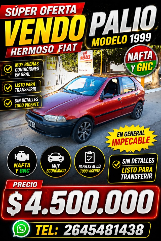 Fiat Palio Modelo 99 Nafta Y Gnc Hermoso Con Todo Vigente