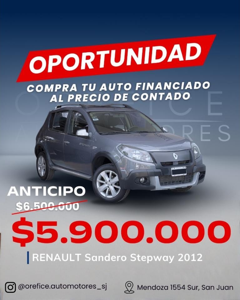 Renault Sandero Stepway 1.6 Confort 2012 - Anticipo $5.900.000 Y Resto Financiado