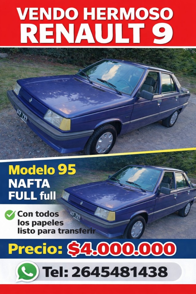 Hermoso Renault 9 Modelo 95 Nafta Full Full Levanta Cristales Aire