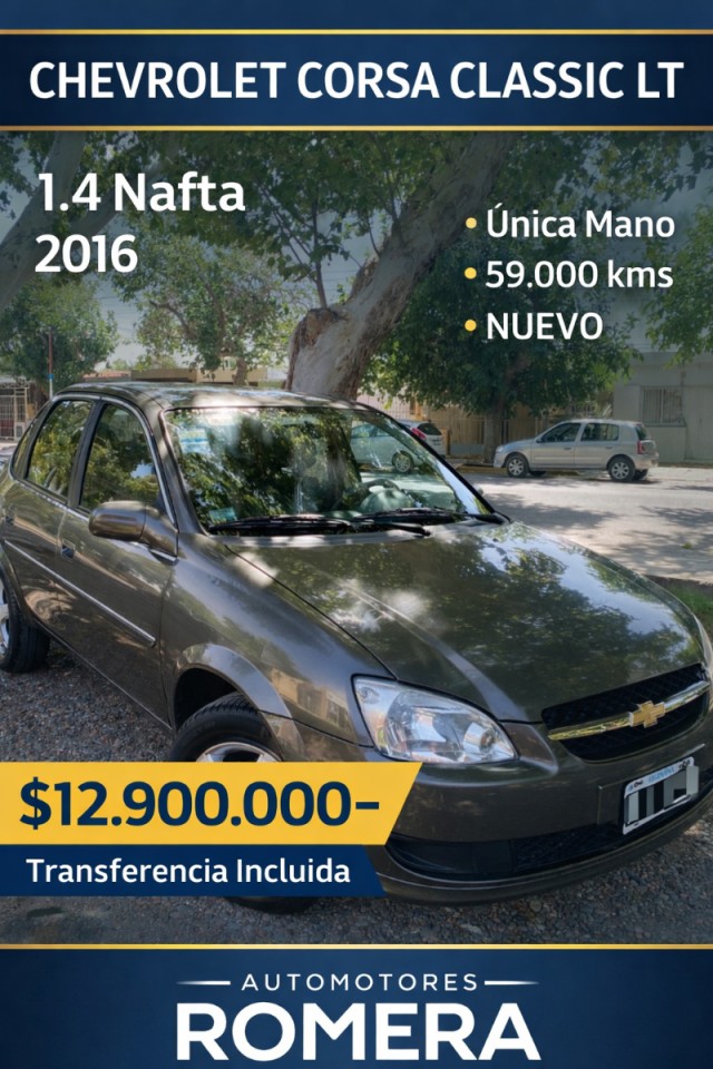 🔰 Chevrolet Corsa Classic Lt 1.4 Nafta (2016) - 59.000 Kms - única Mano ‼️