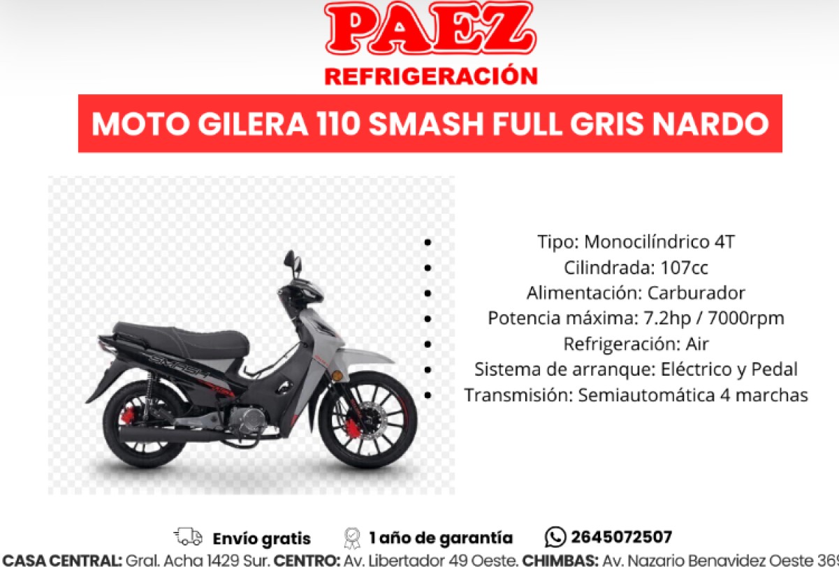 Moto Gilera 110 Smash Full Gris Nardo