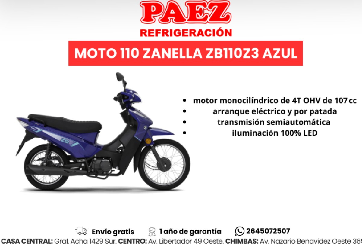 Moto 110 Zanella Zb110z3 Azul