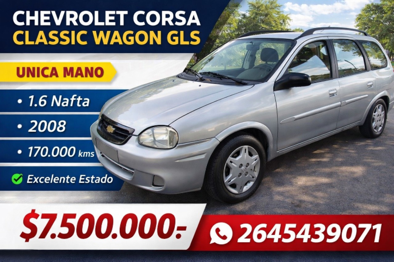 🔰 Chevrolet Corsa Wagon Gls 1.6 Nafta (2007) Única Mano Excelente Estado ‼️