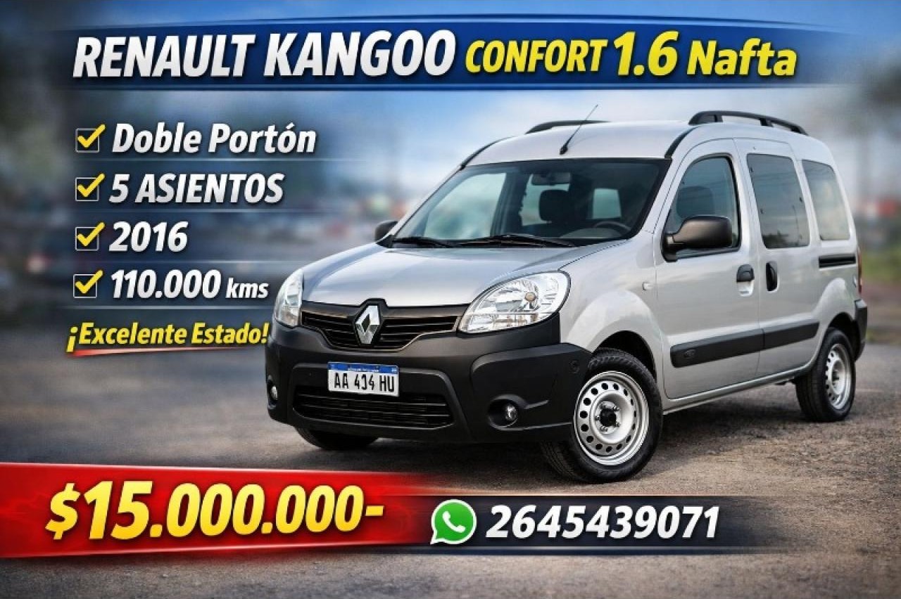 🔆 Renault Kangoo Confort 1.6 Nafta Doble Portón 5 Asientos (2016) 110.000 Kms ‼️