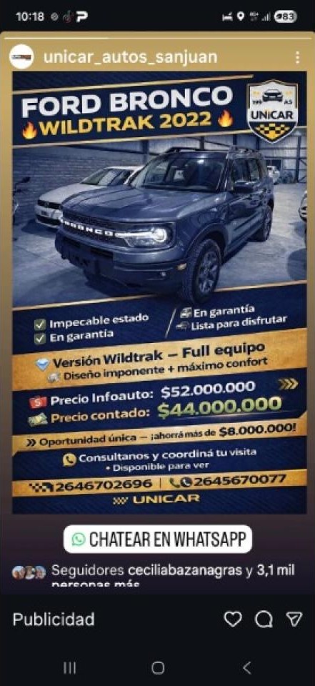 Ford Bronco Wildtrack 2.0 Turbo - 2022- Unica Mano