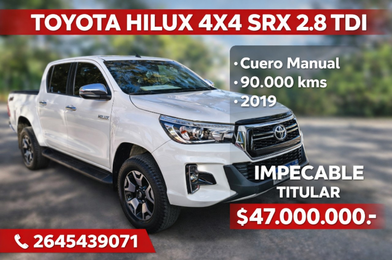 🔮 Toyota Hilux Srx 4x4 Cuero Manual 2.8 Tdi (2019) 90.000 Kms Titular ‼️
