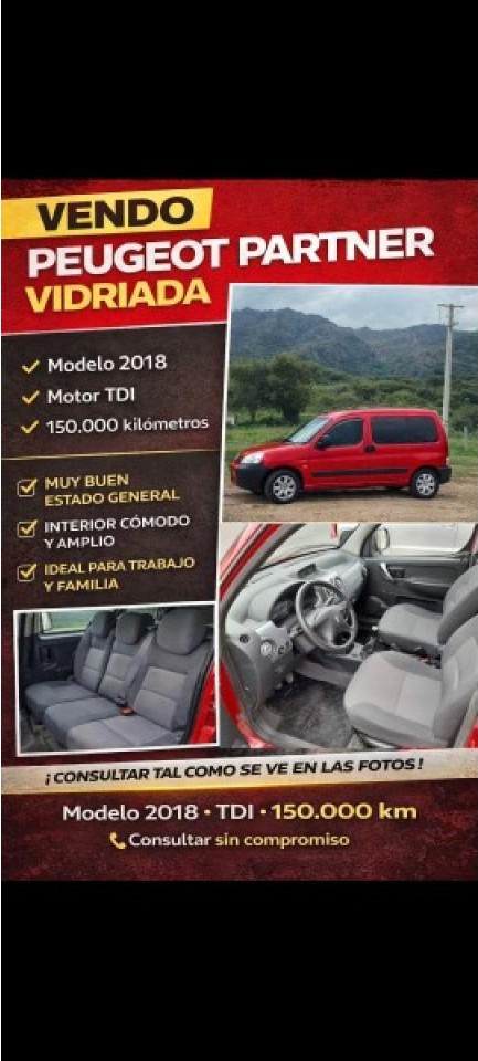 Vendo Peugeot Partner Vidrada 2018 2645 16-7514