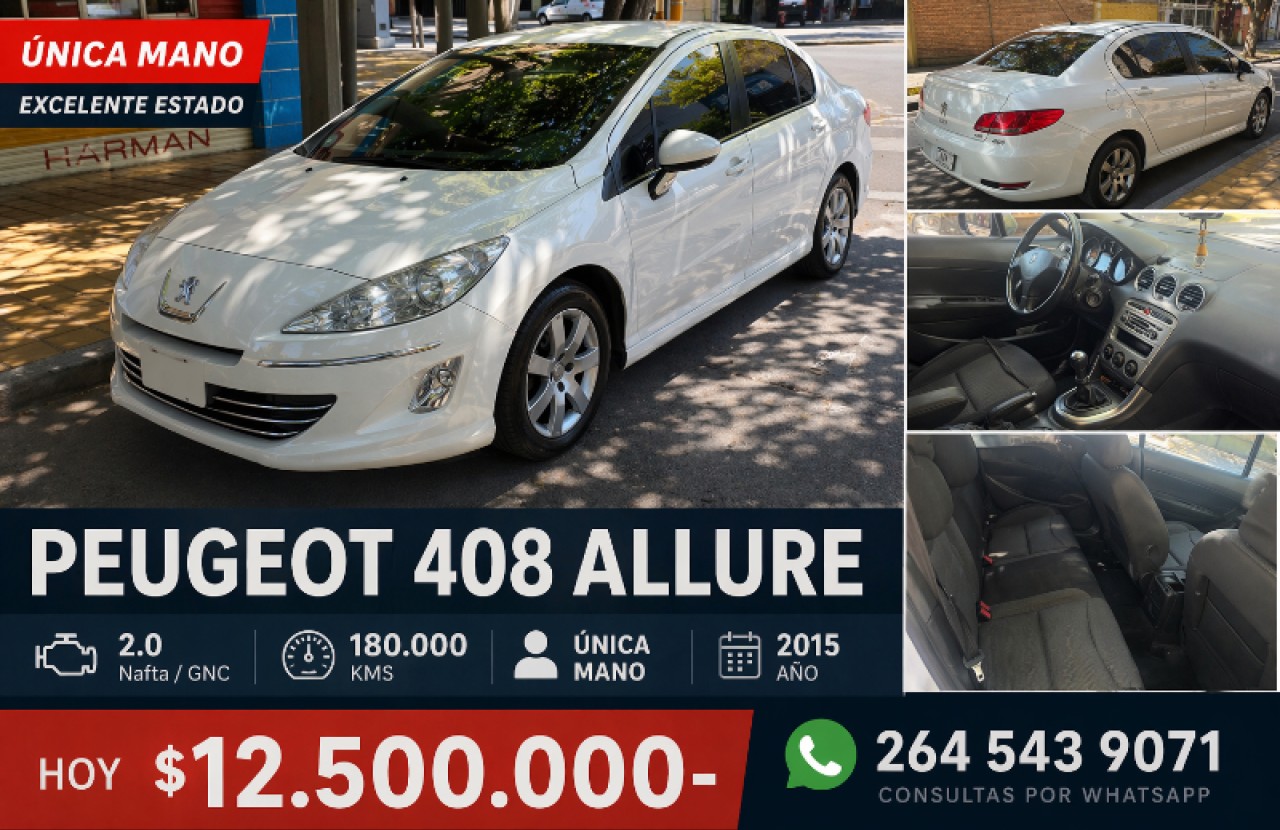 Peugeot 408 Allure 2.0 Nafta Gnc (2015) - Única Mano ‼️