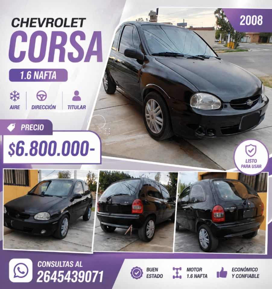 ☢️ Chevrolet Corsa Lt 1.6 Nafta (2008) Aa Dh - Titular ‼️
