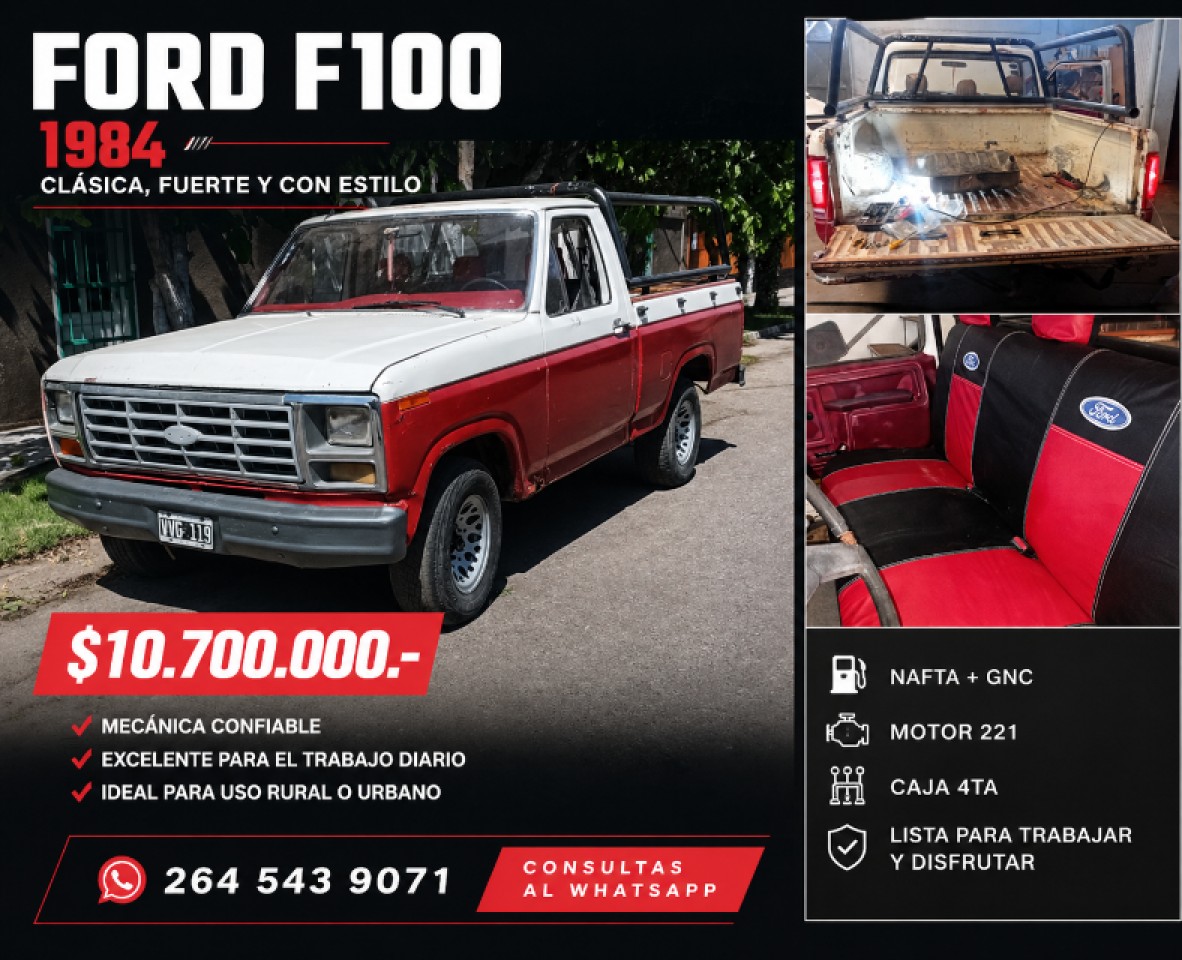 ☣️ Ford F100 (1984) Nafta Gnc  Motor 221 Caja 4ta‼️