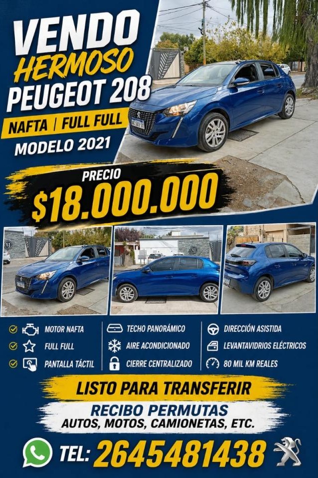 Peugeot 208 Active 1.6l Año 2021 Full Full Línea Nueva Impecable Con Rto Vigente, Cubiertas Nuevas