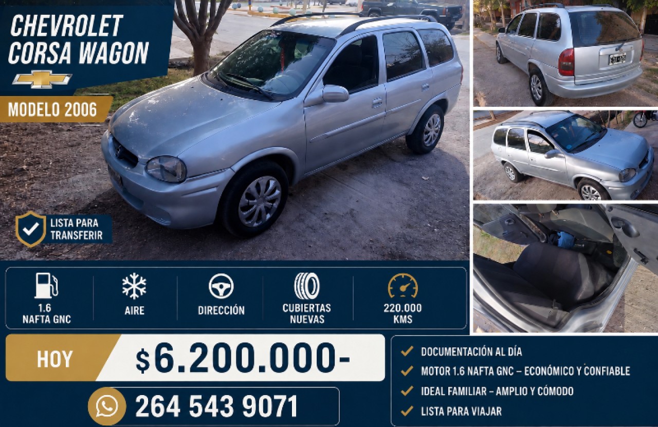 🔆 Chevrolet Corsa Wagon 1.6 Nafta Gnc Aire Dirección (2006) ‼️