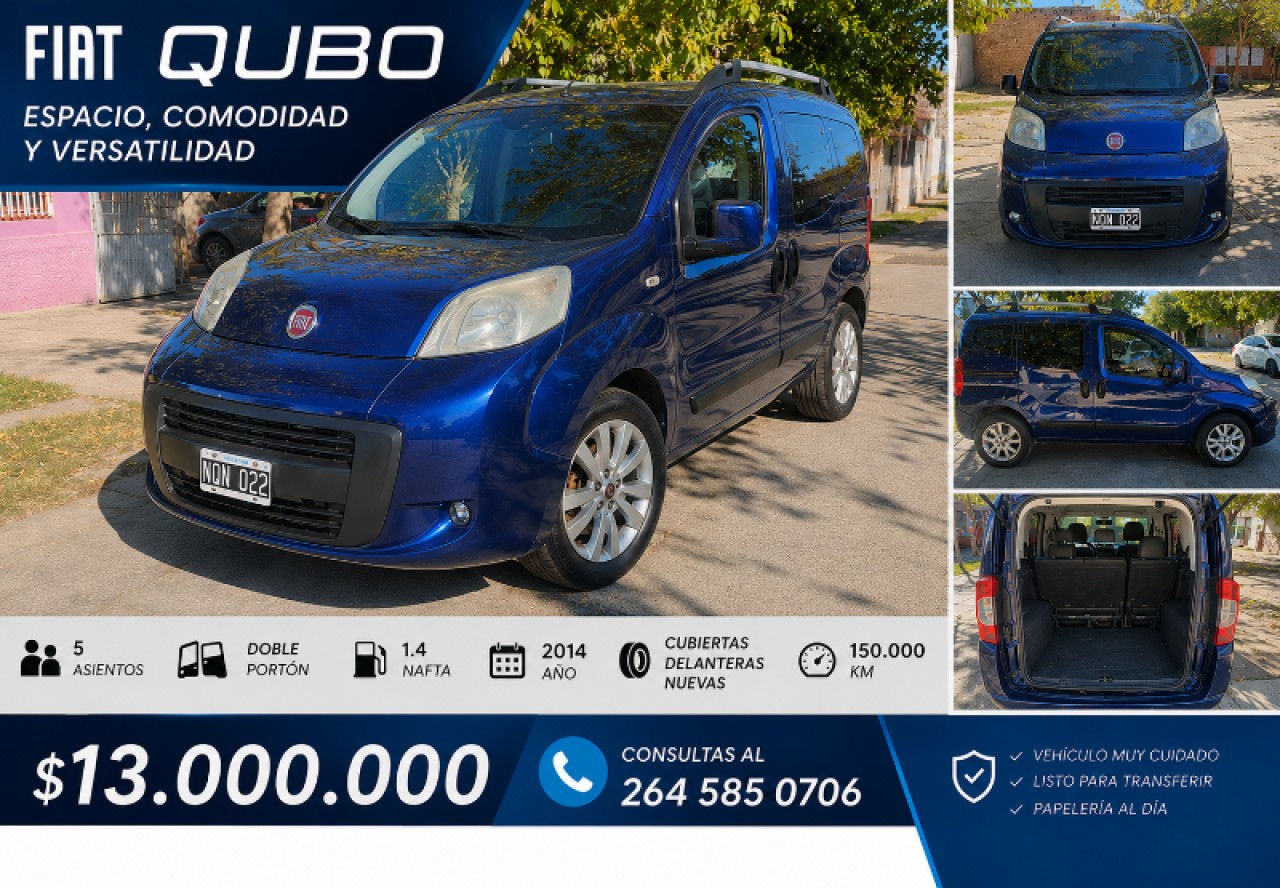 Fiat Qubo Modelo 2014 Full, Llantas De Aleación , Cubiertas Delanteras Nuevas, 150 Mil Kilómetros