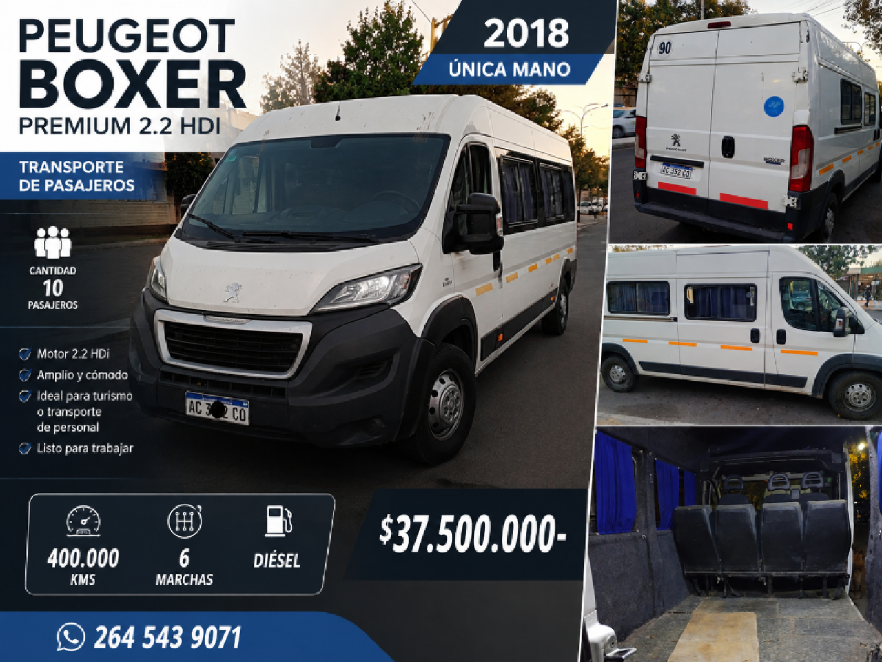 🔆 Peugeot Boxer Premium 2.2 Hdi 435lh Transporte De Pasajeros (2018) única Mano ‼️