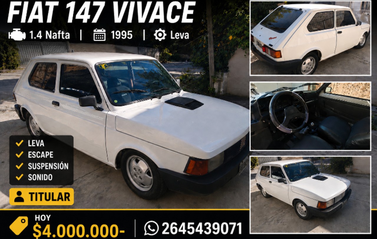🚀 Fiat 147 Vivace 1.4 Nafta (1995) Titular ‼️