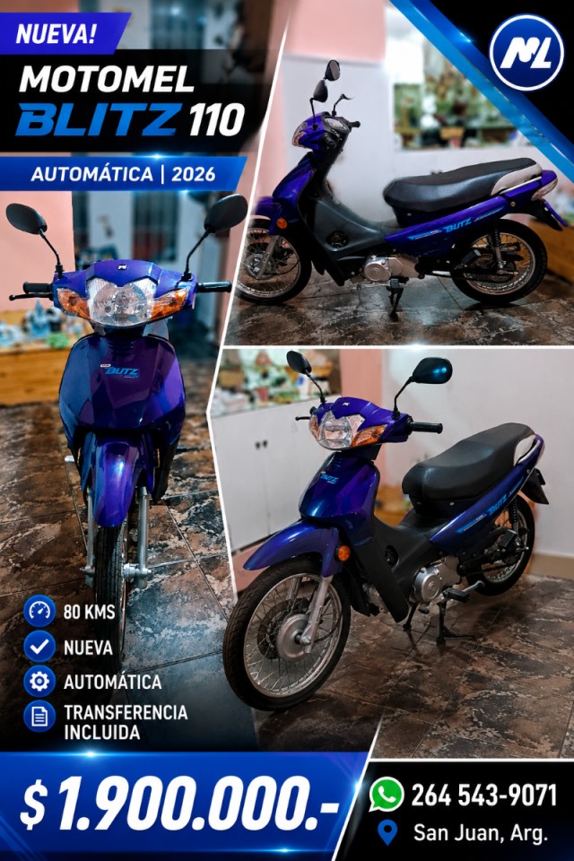 🛵 Motomel Blitz 110 Automática 2026 80 Kms (nueva) - Transferencia Incluida ‼️