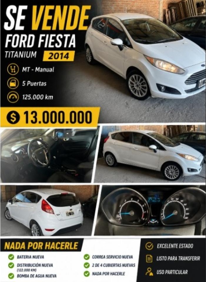 Ford Fiesta Kinetic 5 Puertas Mt - 125.000 Km 2014.