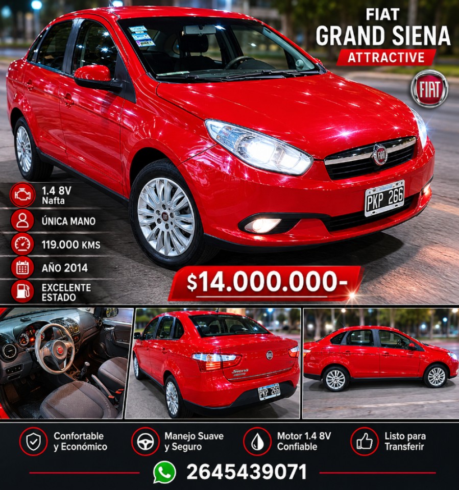 🪩 Fiat Grand Siena Attractive 1.4 Nafta (2014) única Mano Excelente Estado‼️