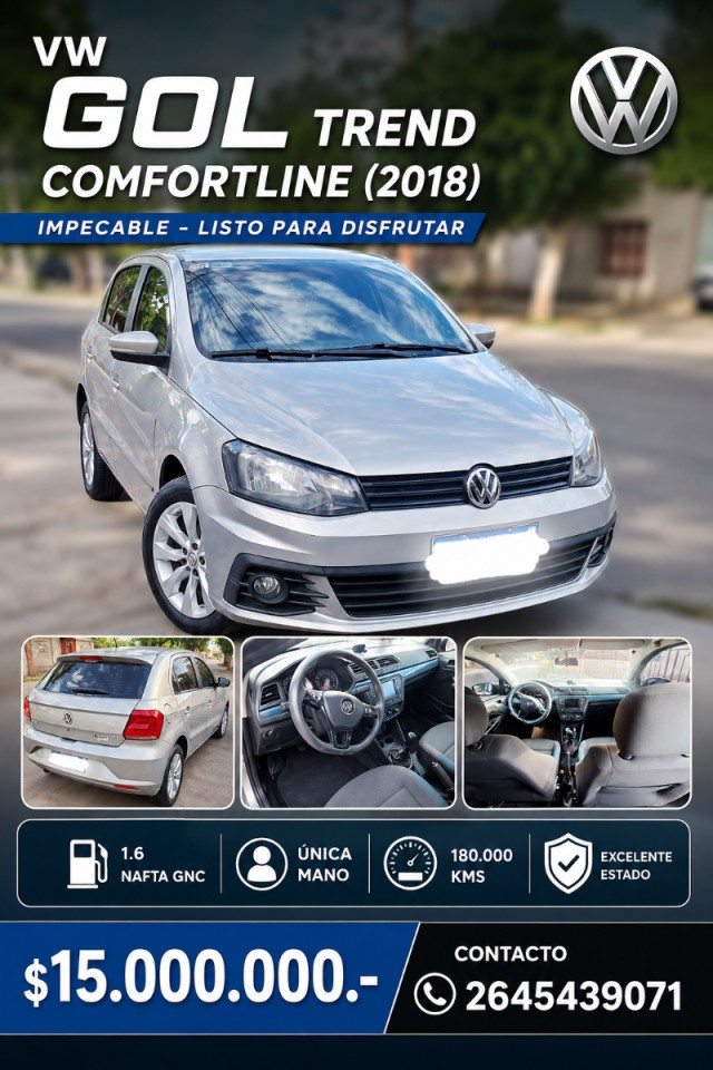 ⭐ Volkswagen Gol Trend Comfortline (2018) 1.6 Nafta Gnc Unica Mano Excelente Estado‼️