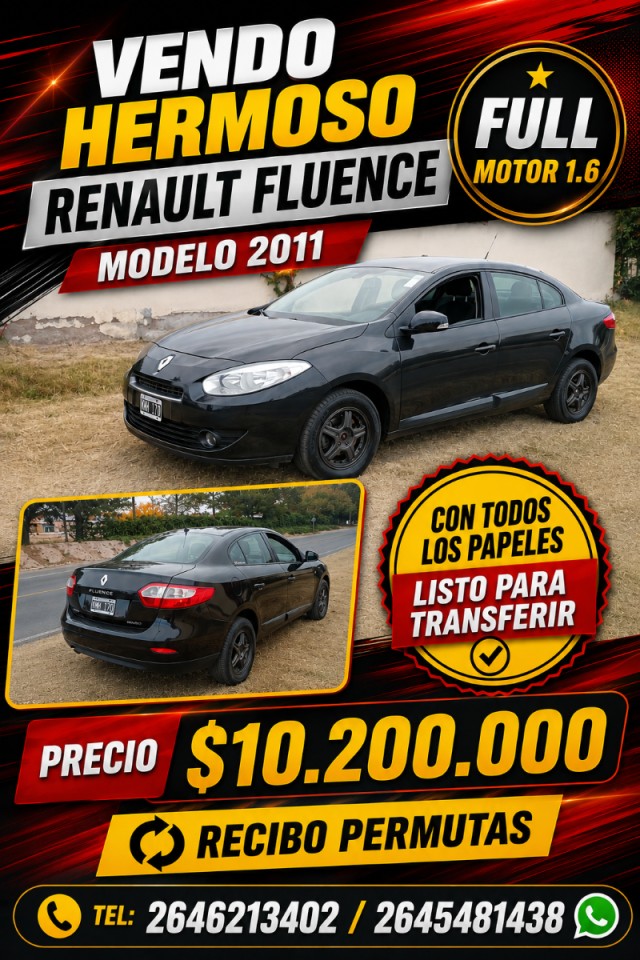 Vendo Hermoso Renault Fluence Nafta Motor 1.6  Modelo 2011
