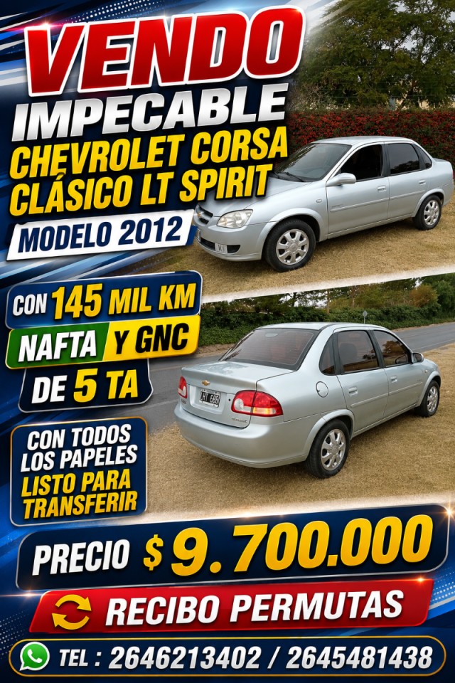 Vendo Impecable Chevrolet Corsa Modelo 2012 Nafta Y Gnc Con 140 Mil Km