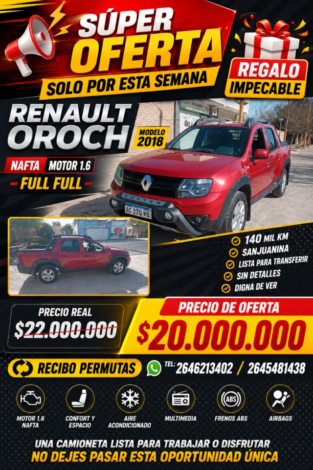 Vendo Impecable Renault Oroch Modelo 2018 Nafta 1.6