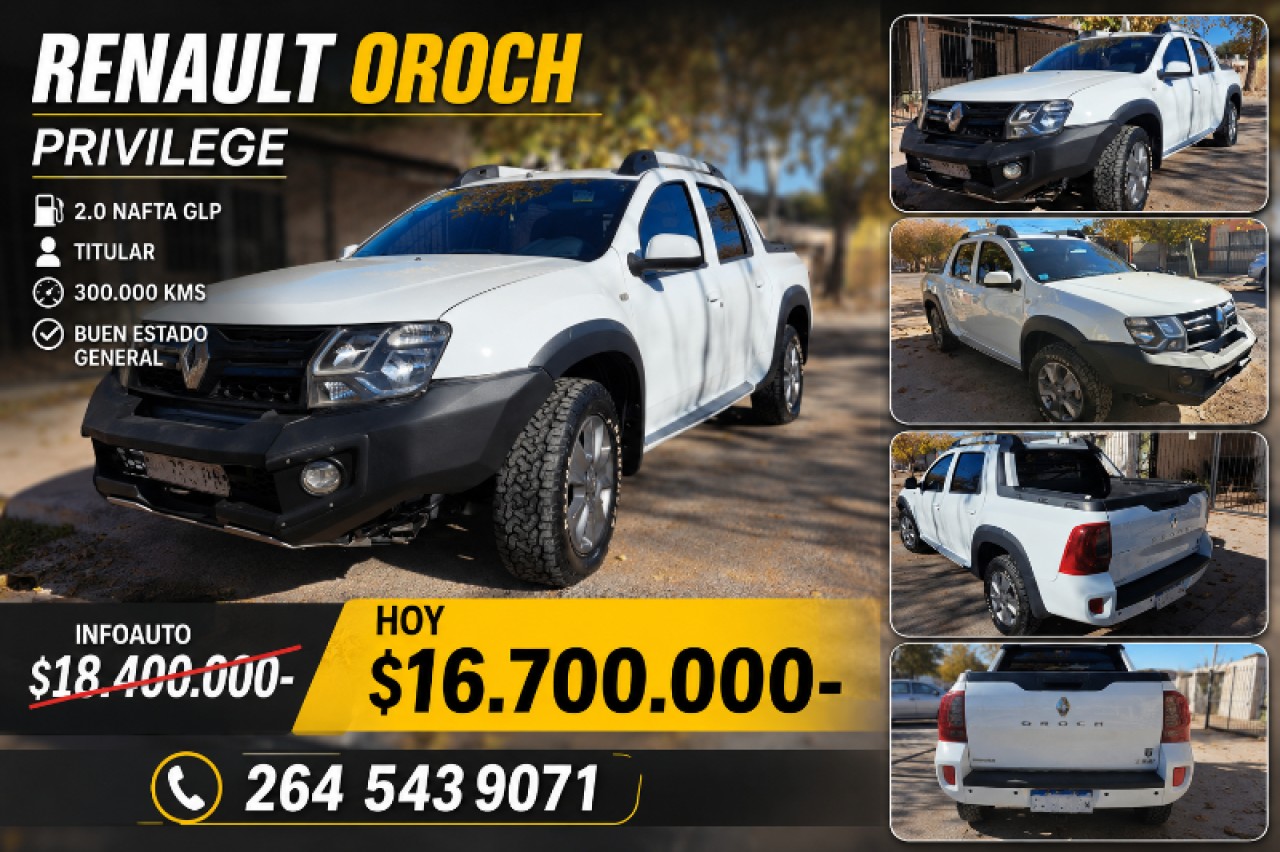 🪩 Renault Oroch Privilege 2.0 Nafta Glp (2016) Titular ‼️
