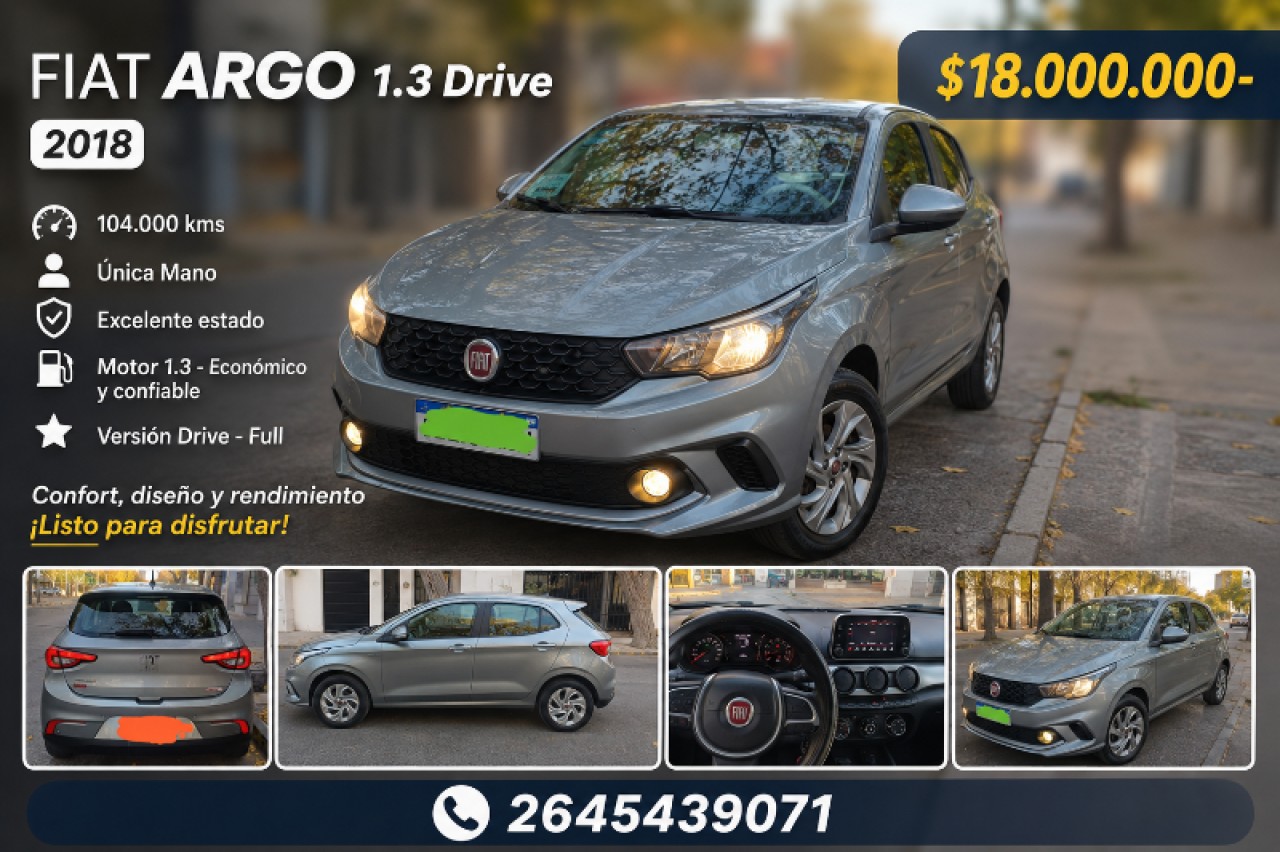 🪩 Fiat Argo 1.3 Drive (2018) Única Mano ‼️