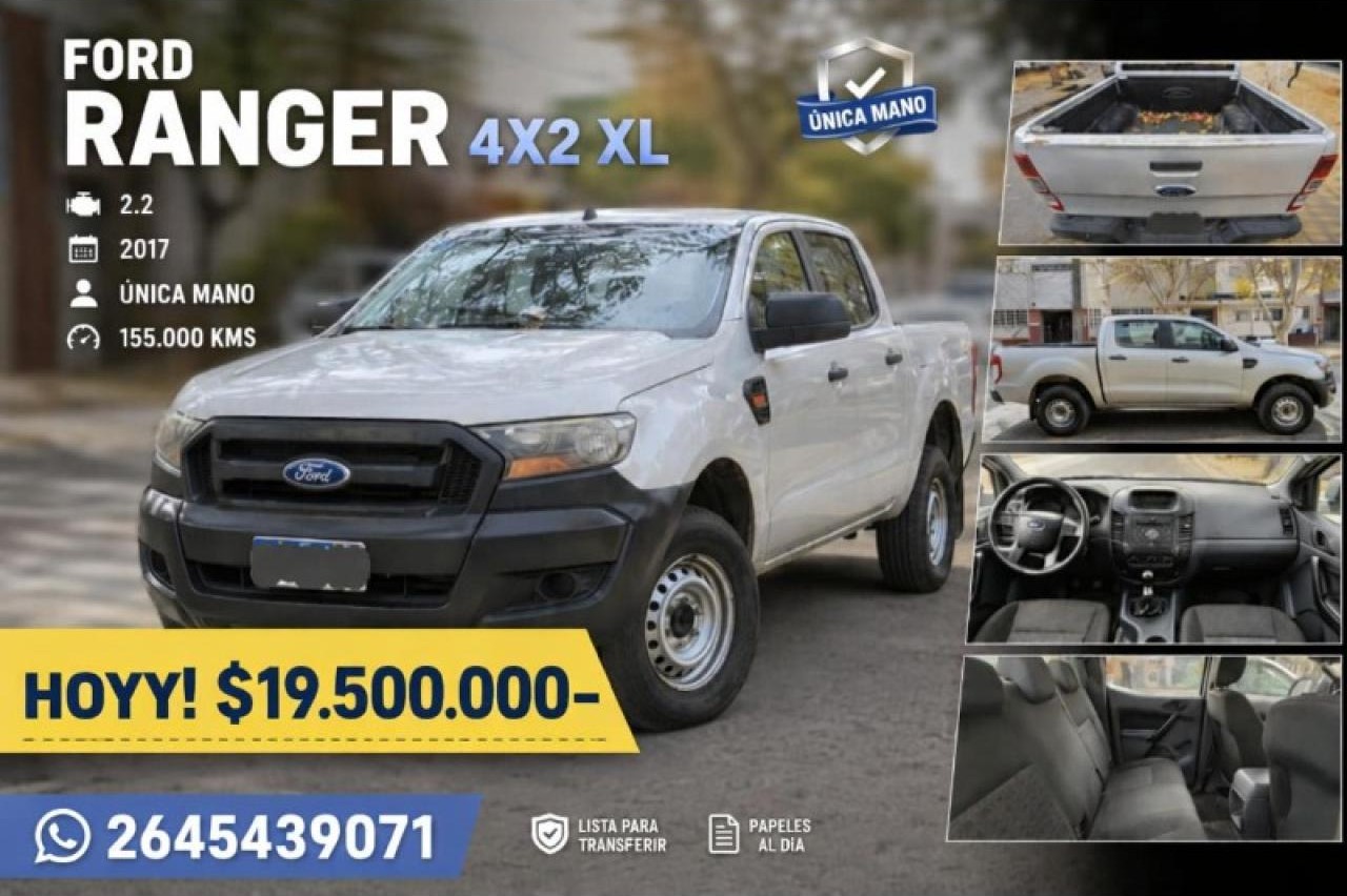 Hoy 🪩 Ford Ranger Xl 4x2 2.2 (2017) única Mano ‼️