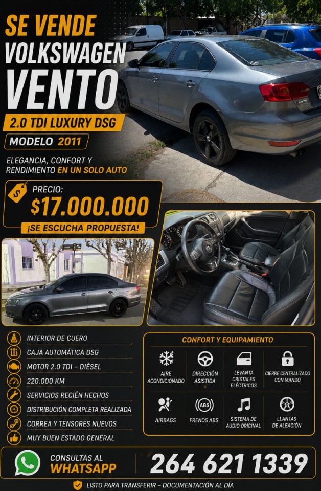 Volkswagen Vento 2.0 Tdi, Modelo 2011, Luxury, Interior De Cuero, Caja Automatica Dsg, Servicios Recien Hechos.