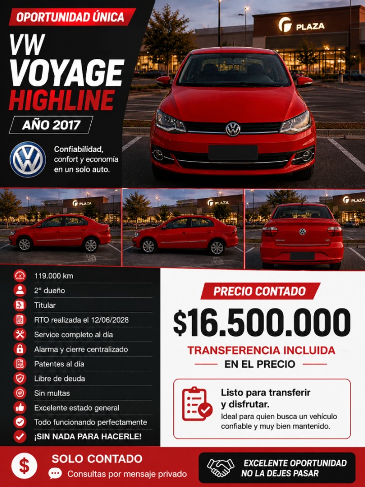Volkswagen Voyage Highline Año 2017 Inmaculado