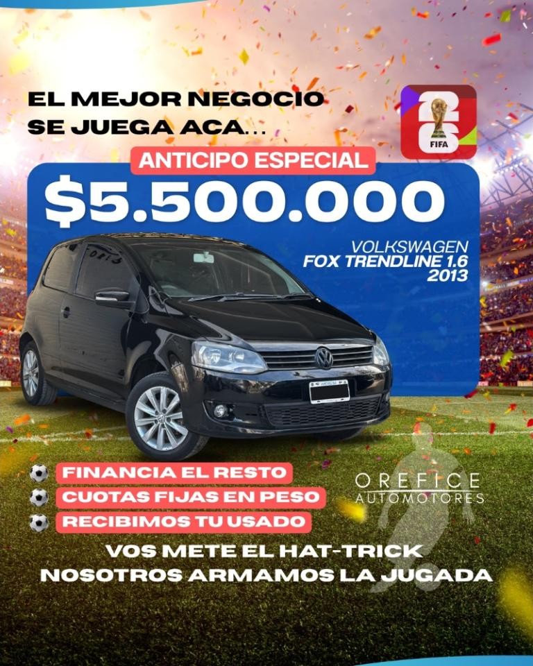 Volkswagen Fox 1.6 3 P. Trendline 2013 - Anticipo $5.500.000 Y Cuotas Fijas En Pesos 🔥